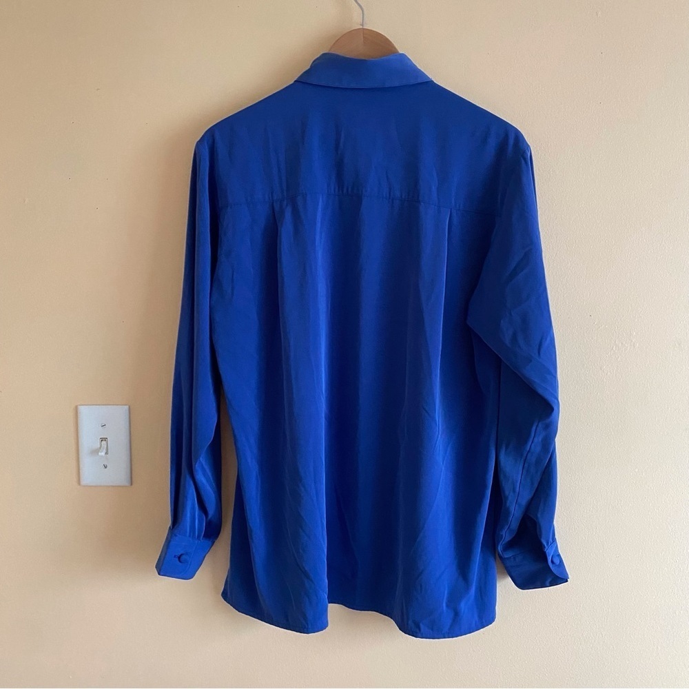 Vintage Tilley Silks Microfibre Button Down Blouse Woman Medium Blue Dopamine - Picture 3 of 14